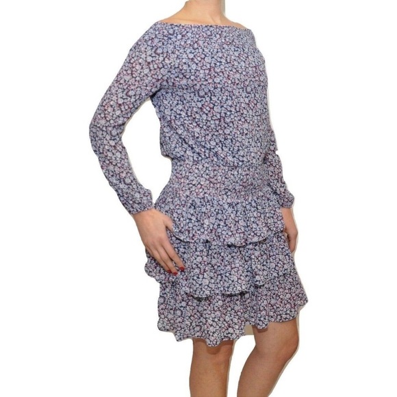 Michael Michael Kors Blue Floral Off Shoulder Tiered Dress - Picture 1 of 8